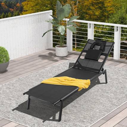Front. Gymax - Gymax Patio Sunbathing Lounge Chair w/ Face Hole & Detachable Head Pillows Poolside - Black.