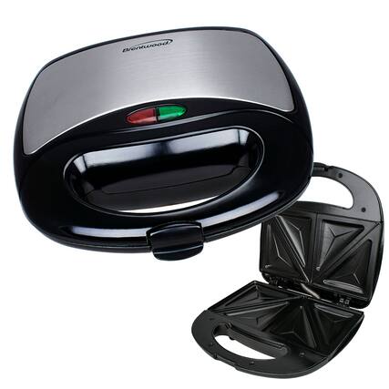Front. Brentwood - Brentwood Non Stick Dual Sandwich Maker in Black and Silver - Silver.