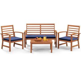 Pefilos - 4 Pieces Outdoor Furniture Set, Deluxe Outdoor Patio with Stable Acacia Wood Frame-Navy - Blue
