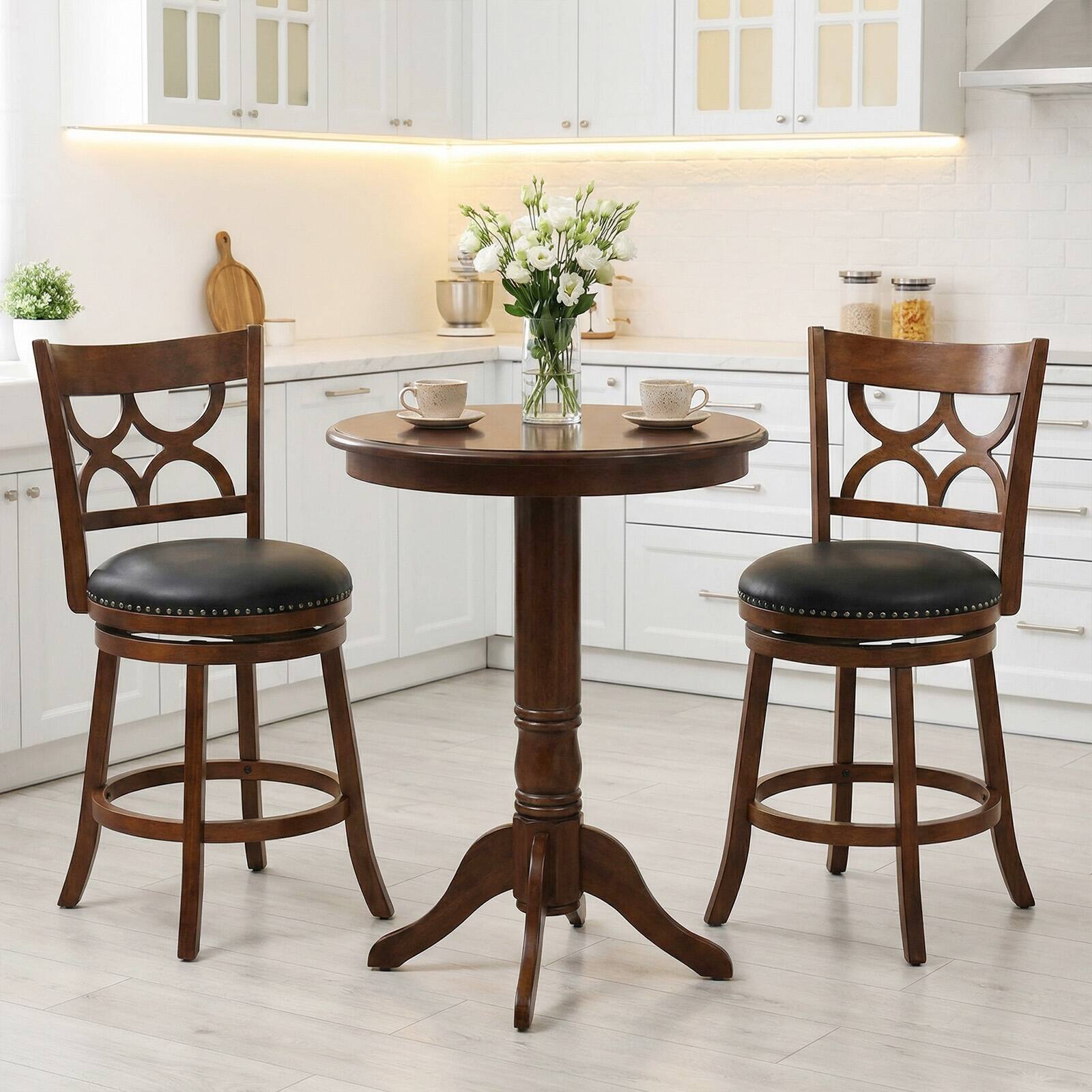 Alt View 3. Gymax - Gymax 26'' Counter Height Bar Stools Set of 2 w/Rubber Wood Frame Upholstered Seat - Brown.