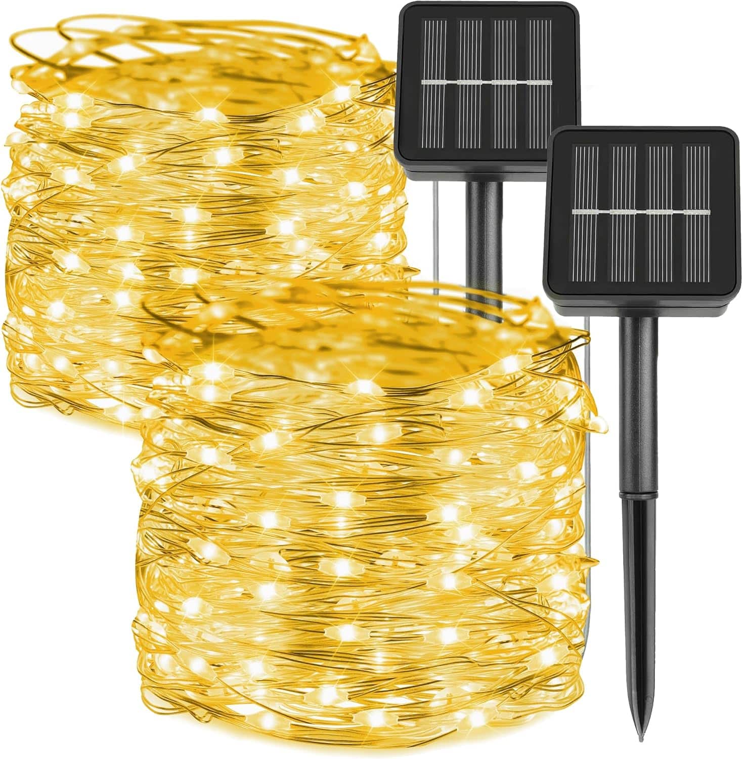 Schertz - 2-Pack Solar String Lights, 200 LED 66FT Warm White Fairy Lights with 8 Twinkle Modes, Waterproof, Solar-Powered for Out - ‎Warm White