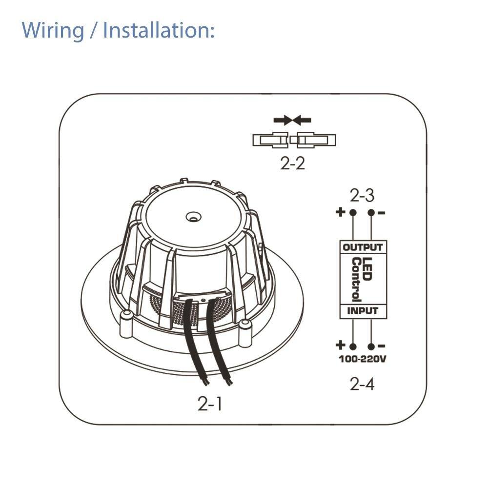 Wiring / Installation:

- 2-2
- 2-3
- OUTPUT CONTROL LED
- INPUT
- 100-220V
- 2-4
- 2-1