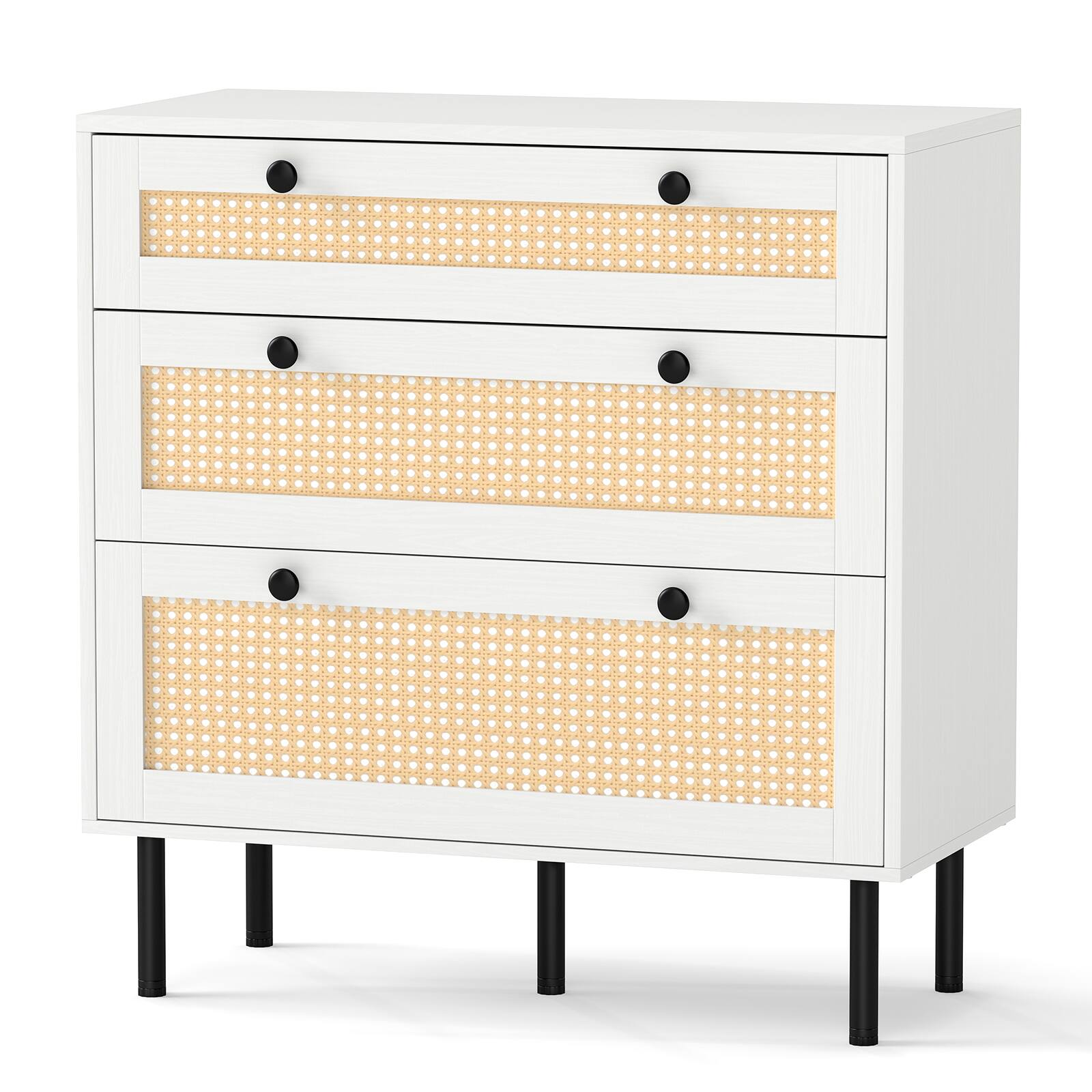 Alt View 8. Gymax - Gymax Rattan Dresser w/ 3 Drawers Boho Chest of Drawers w/Metal Legs Wide Nightstand - White.