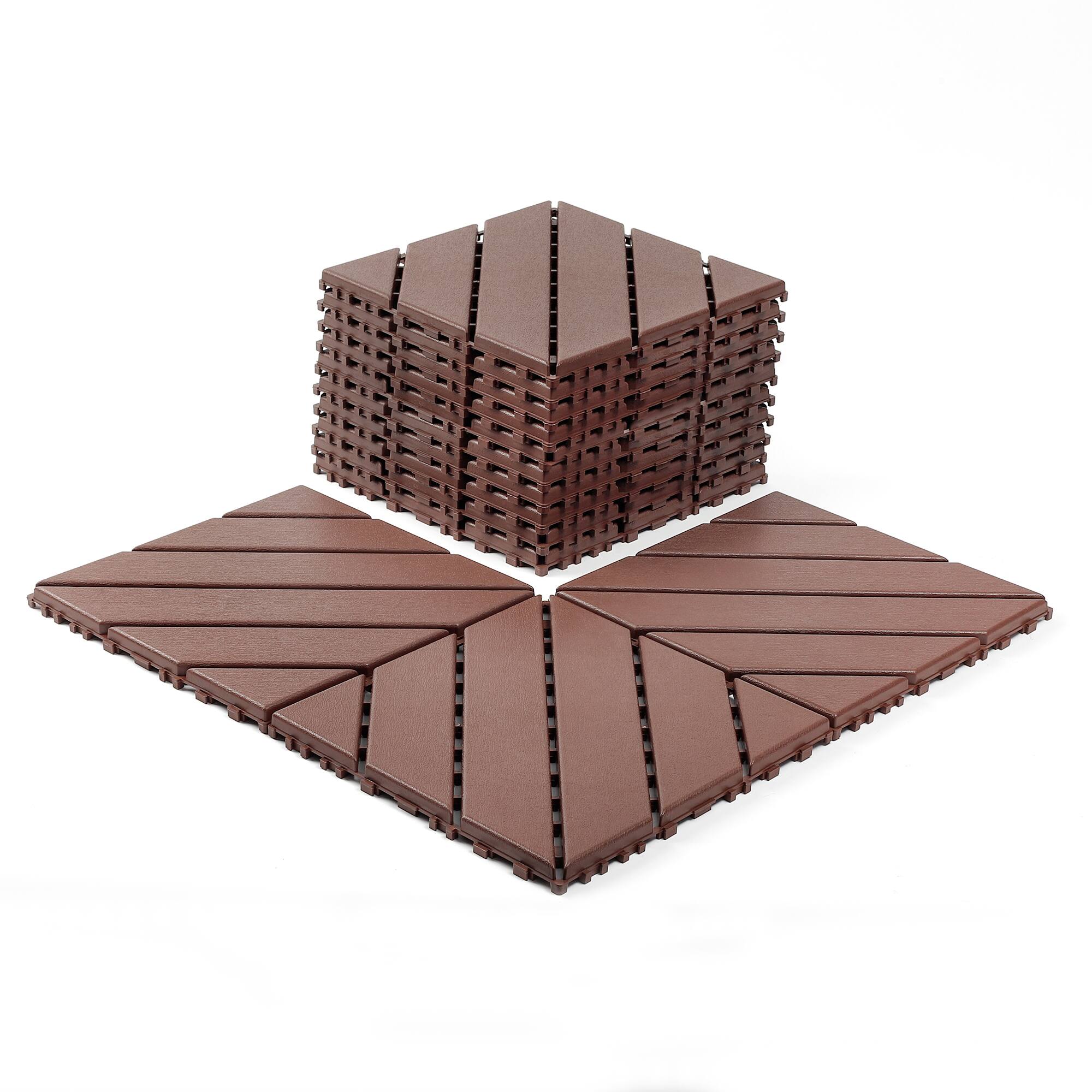 Back. APRILSOUL - 44pcs 12x12in Plastic Interlocking Deck Tiles All Weather Waterproof Brown - Brown.