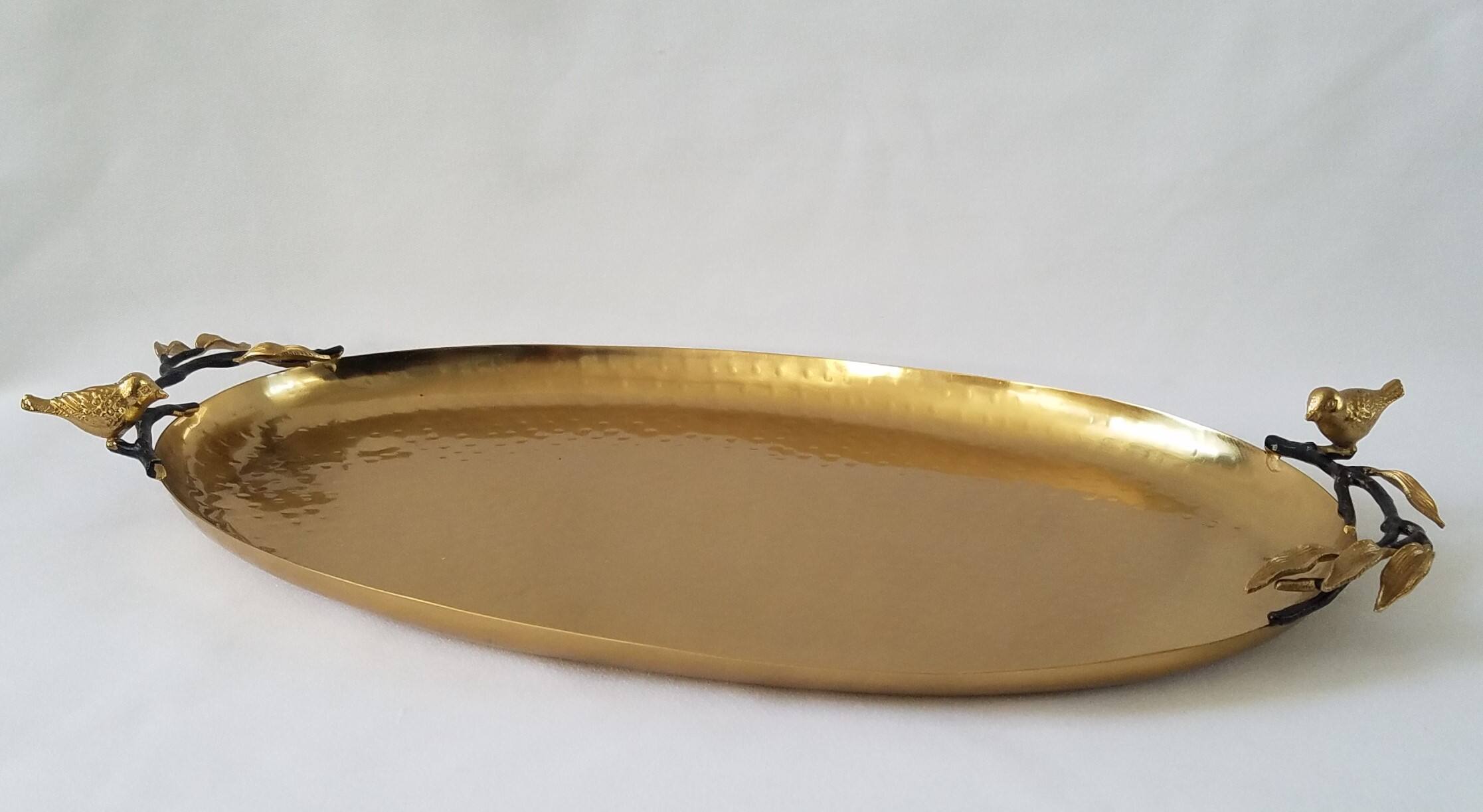 Back. Jiallo - Songbird oval tray - 18 x 10 1/4" - Gold.