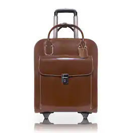 McKleinUSA - UPTOWN 15" Top-Grain Leather Vertical Wheeled Ladies' Laptop Briefcase Overnight Travel Bag Removable Trolley Case - Brown