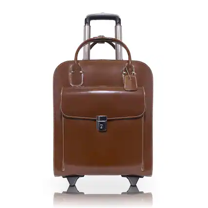 Front. McKleinUSA - UPTOWN 15" Top-Grain Leather Vertical Wheeled Ladies' Laptop Briefcase Overnight Travel Bag Removable Trolley Case - Brown.