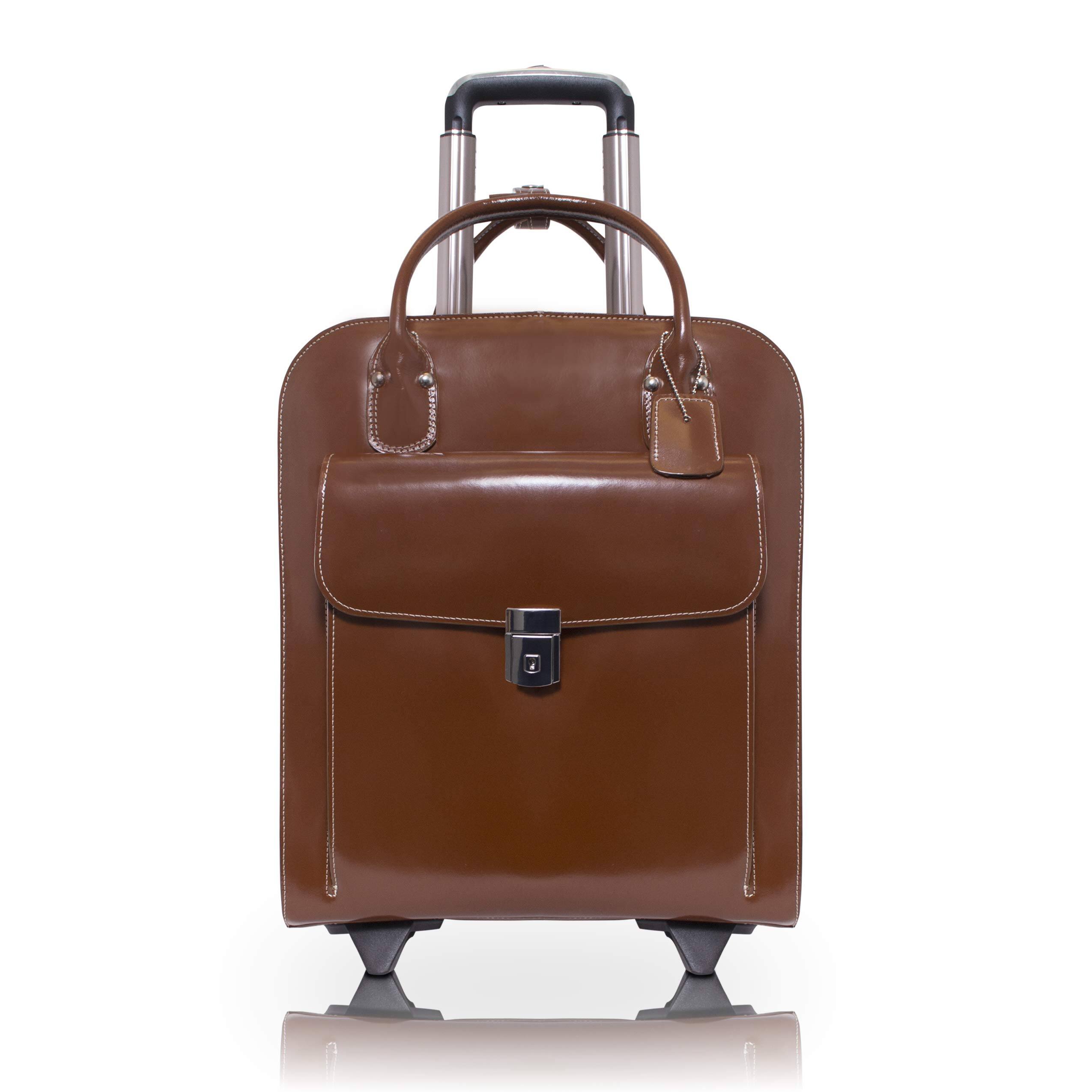 Front. McKleinUSA - UPTOWN 15" Top-Grain Leather Vertical Wheeled Ladies' Laptop Briefcase Overnight Travel Bag Removable Trolley Case - Brown.