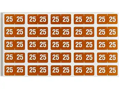 Front. Smead - Smead "25" ETS Color-Coded Labels, 1" x 0.5" Brown, 25 Labels/Sheet, 10 Sheets/Pack (67925) - Brown.