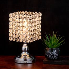 Oumilen - Crystal Beaded Table Lamp with Chrome Base – Glam Nightstand Lamp for Bedroom, Living Room