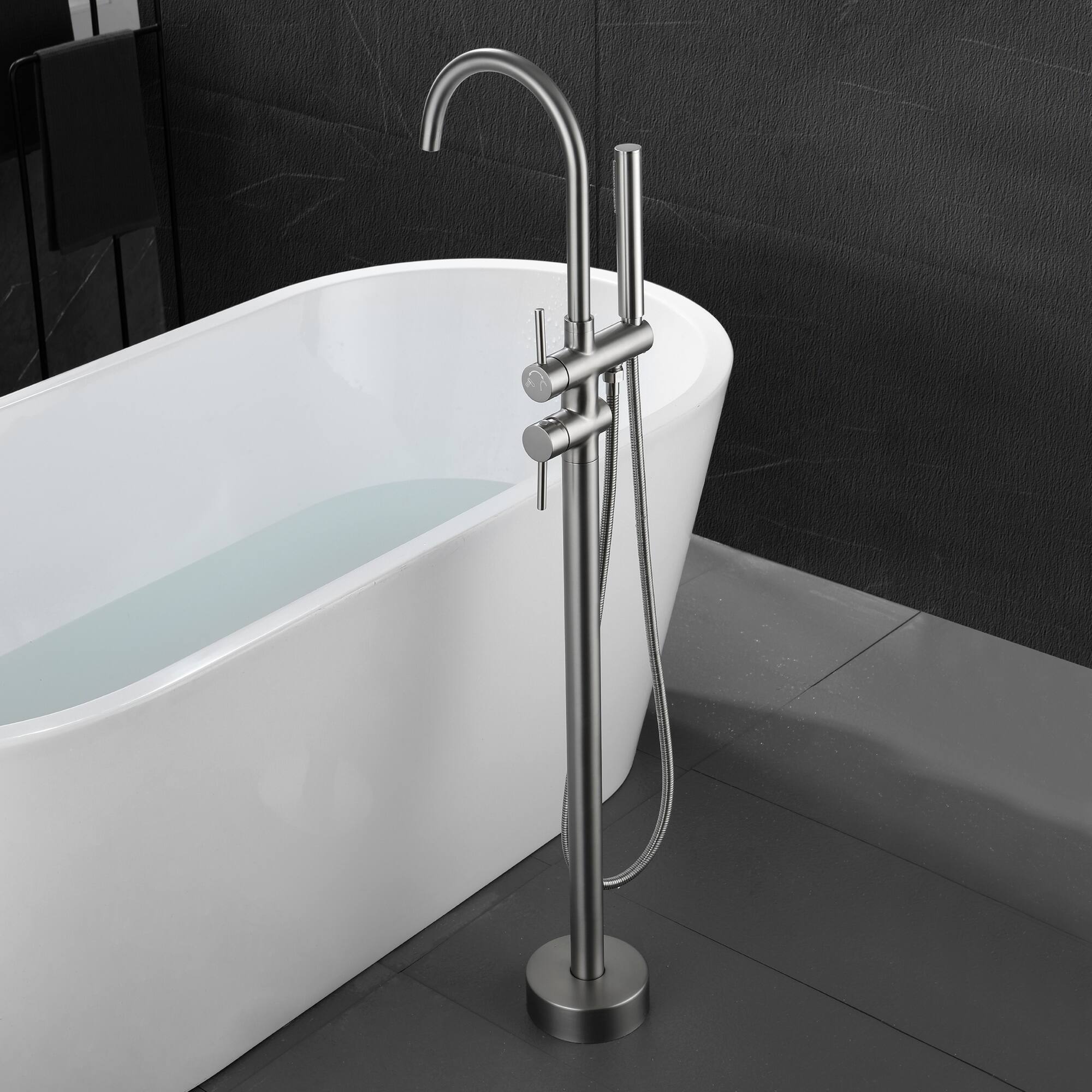 Alt View 2. Boyel Living - Brushed Nickel Freestanding Bathtub Faucet Solid Brass 360° Swivel Aerated Spout cUPC Certified - Brushed Nickel.