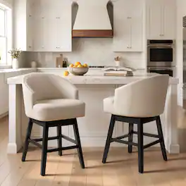 Crestlive Products - 2PC 26.5" Swivel Faux Leather Upholstered Counter Stool with Solid Wood Legs - beige