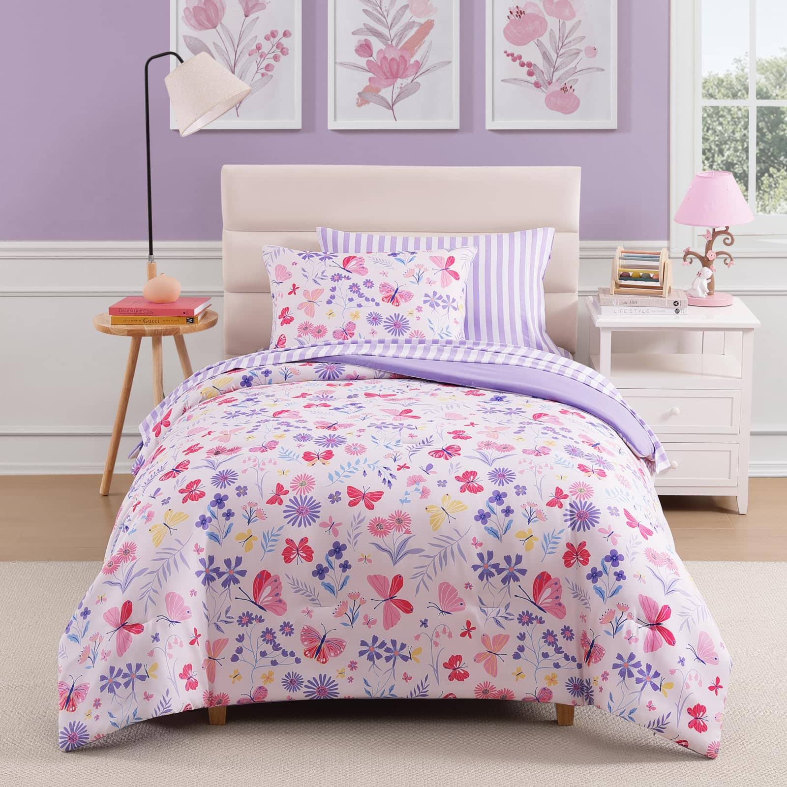 Comfort Essence - Queen Comforter Set With Sheets For Girls7 Pieces Bedding Sets Pillowcases Shams Heart - Cute Botanical Flowers-Full(76"X 86")-7 Pieces