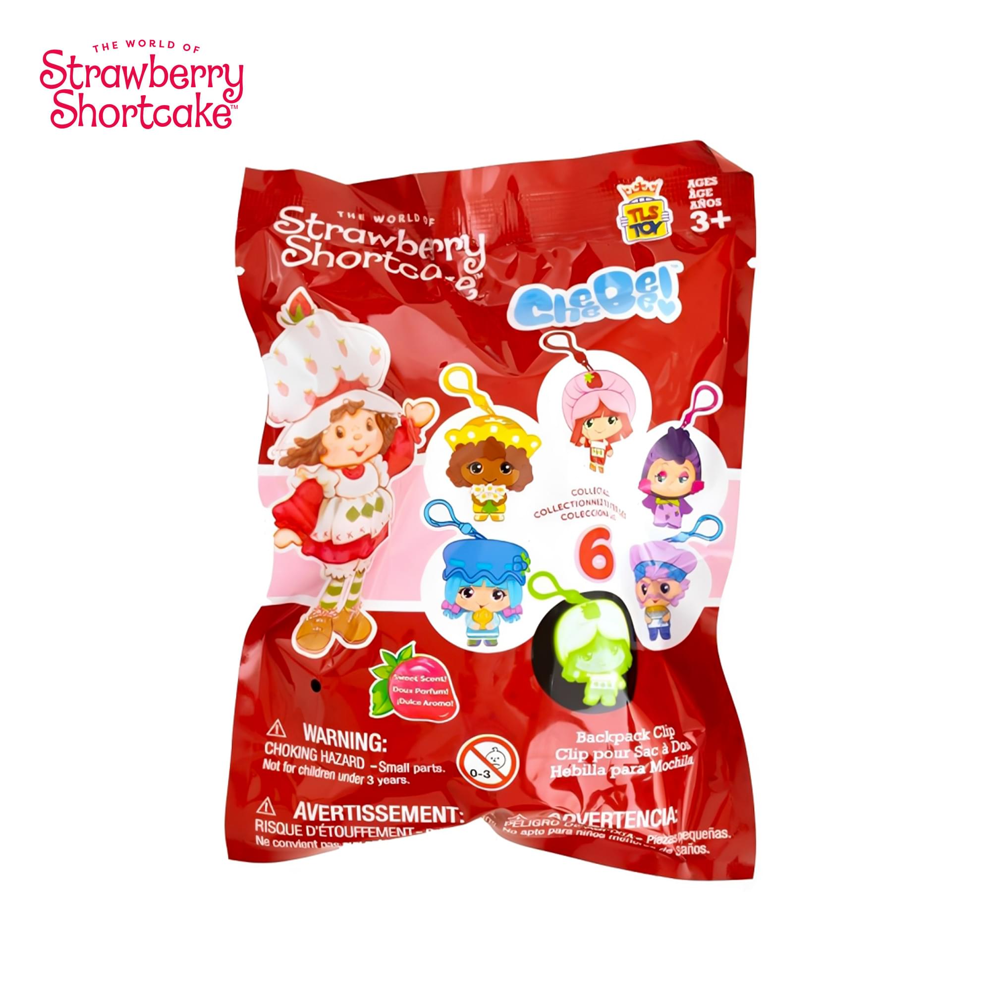 THE WORLD OF Strawberry Shortcake AGES AGE AOS THE WORLD TLS 3+ TOY Strawbery CHaO COLLEE COLLECTIOCON COLECCION 6 Ceet Scent Dous Portumi pks Aromal WARNING: Backpack Clip CHOKING Sac Do HAZARD Clip pour Not for children Small parts. 0-3 Hebilla para Mochila under 3 years. AVERTISSEMENT: PELIGRO OVERTENCIA RISQUE D'ETOUFFEMENT apte para Trioo equerias. Ne convient pas pour les enfants de moins de 3 ans.