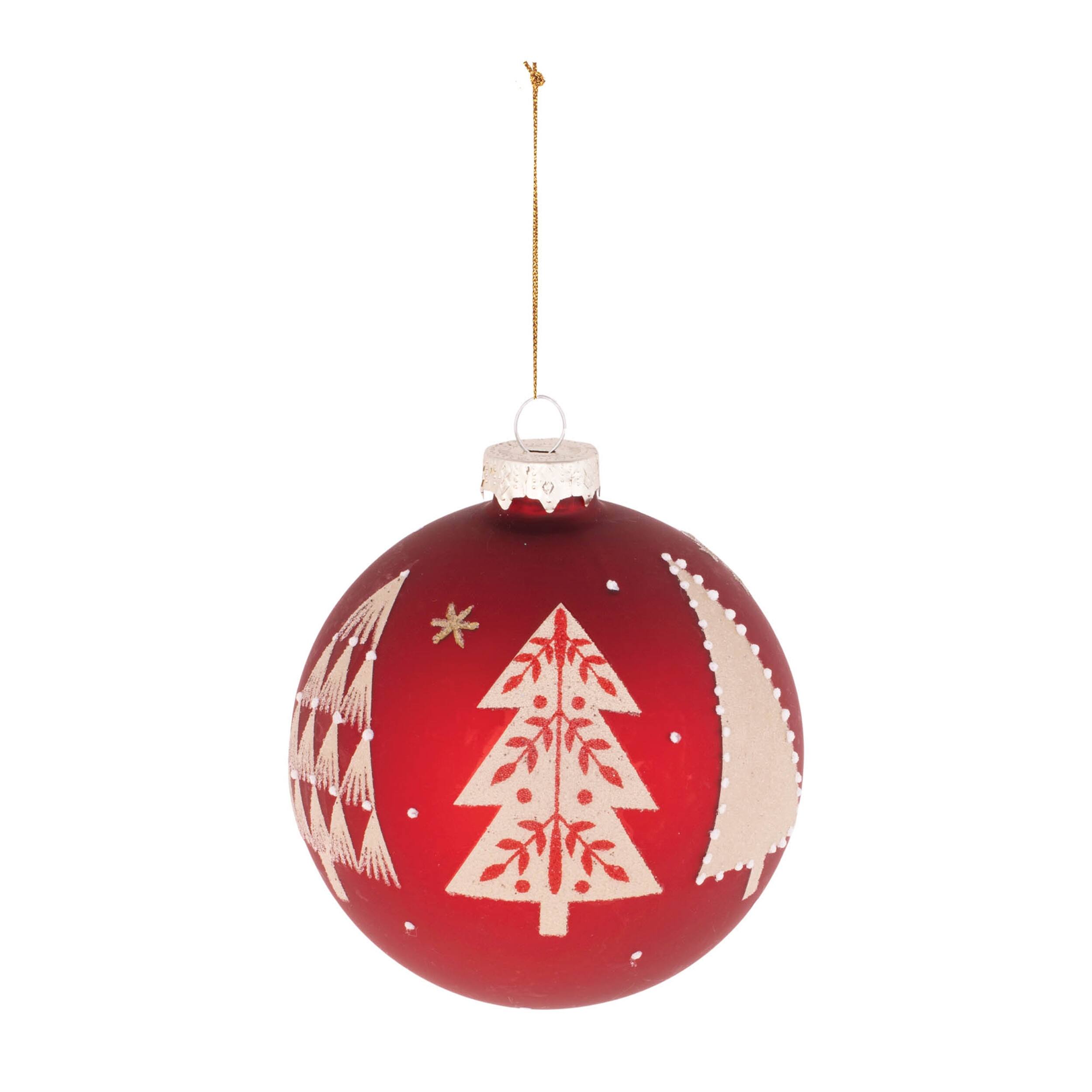 Angle. BreeBe - Beaded Pine Tree Ball Ornament (Set of 6) - Red, Beige.