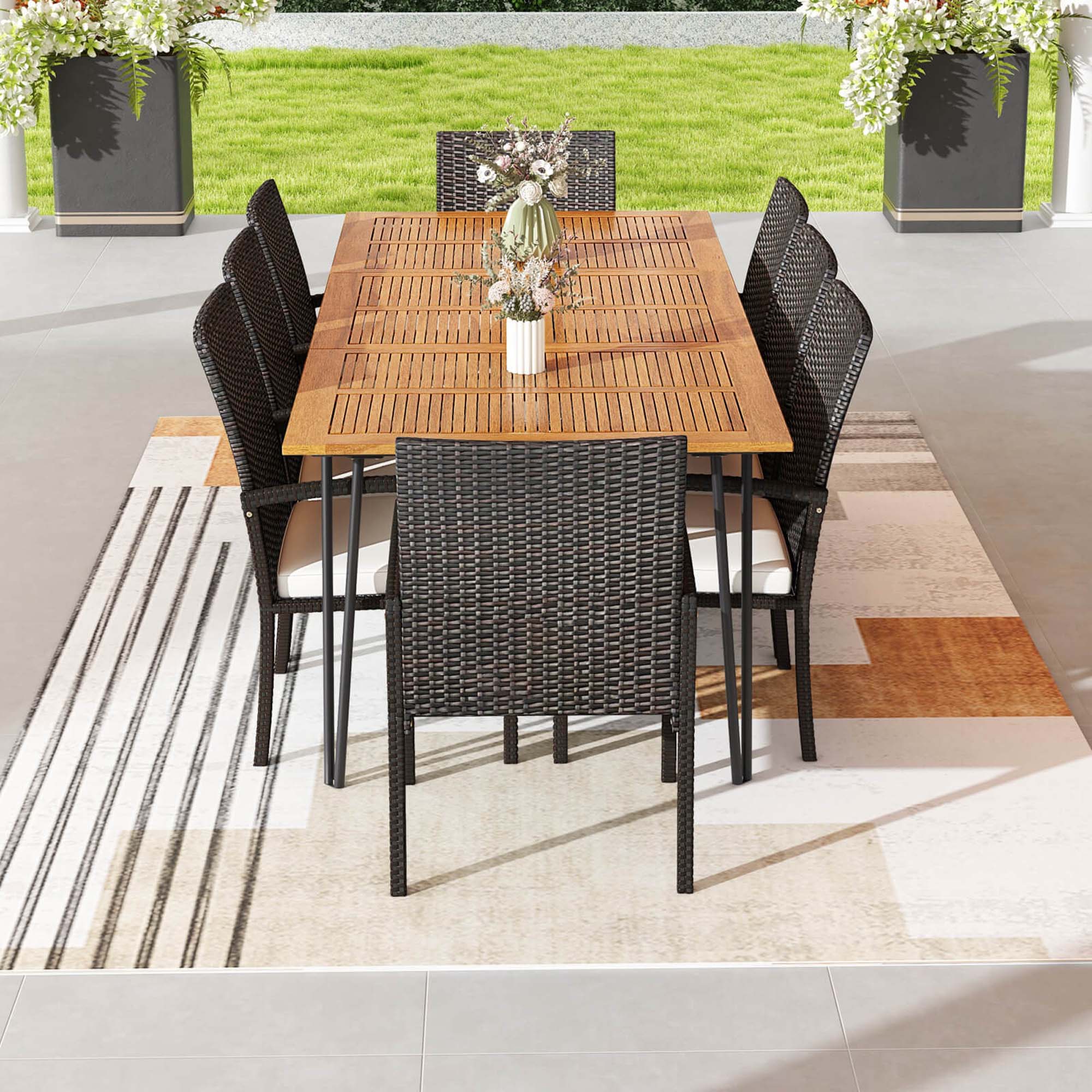 Alt View 3. Costway - 9 PCS Outdoor Patio Dining Set Armchairs Set of 8 and Acacia Wood Square Table - Mix Brown,Off White.