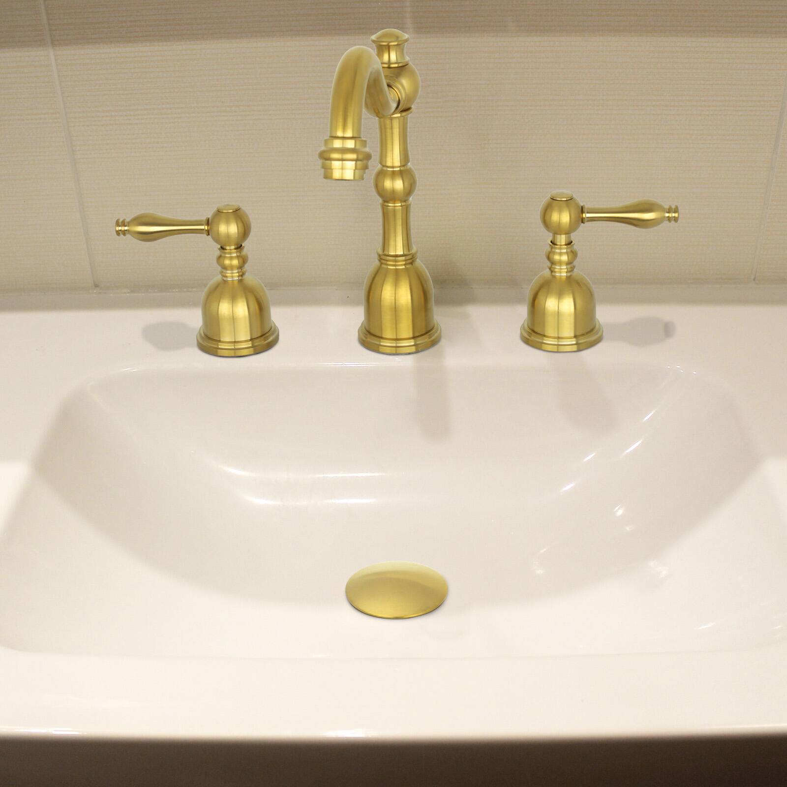 Akicon Push Button Bathroom Sink Drain Stopper Without Overflow Brushed ...
