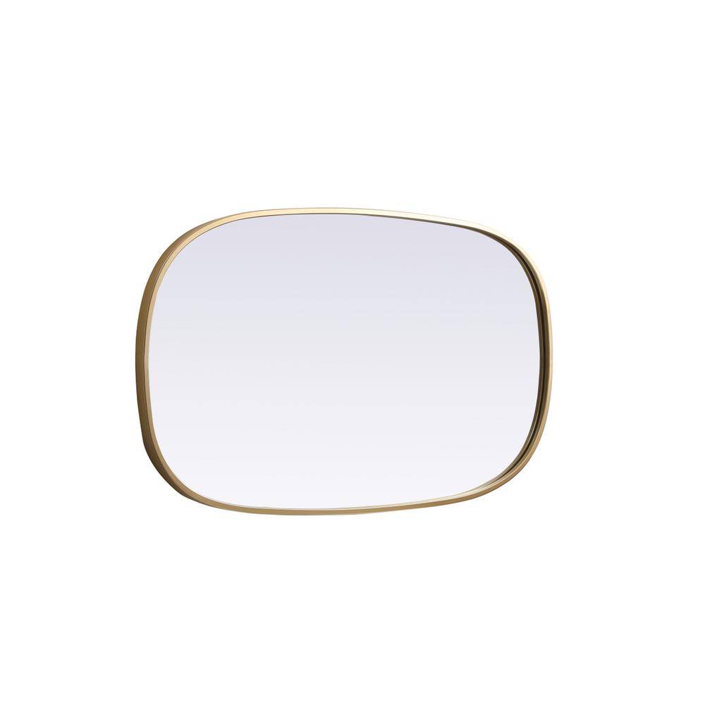Left. Elegant Decor - Metal Frame Oval Mirror 20x36 Inch in Brass - Brass.