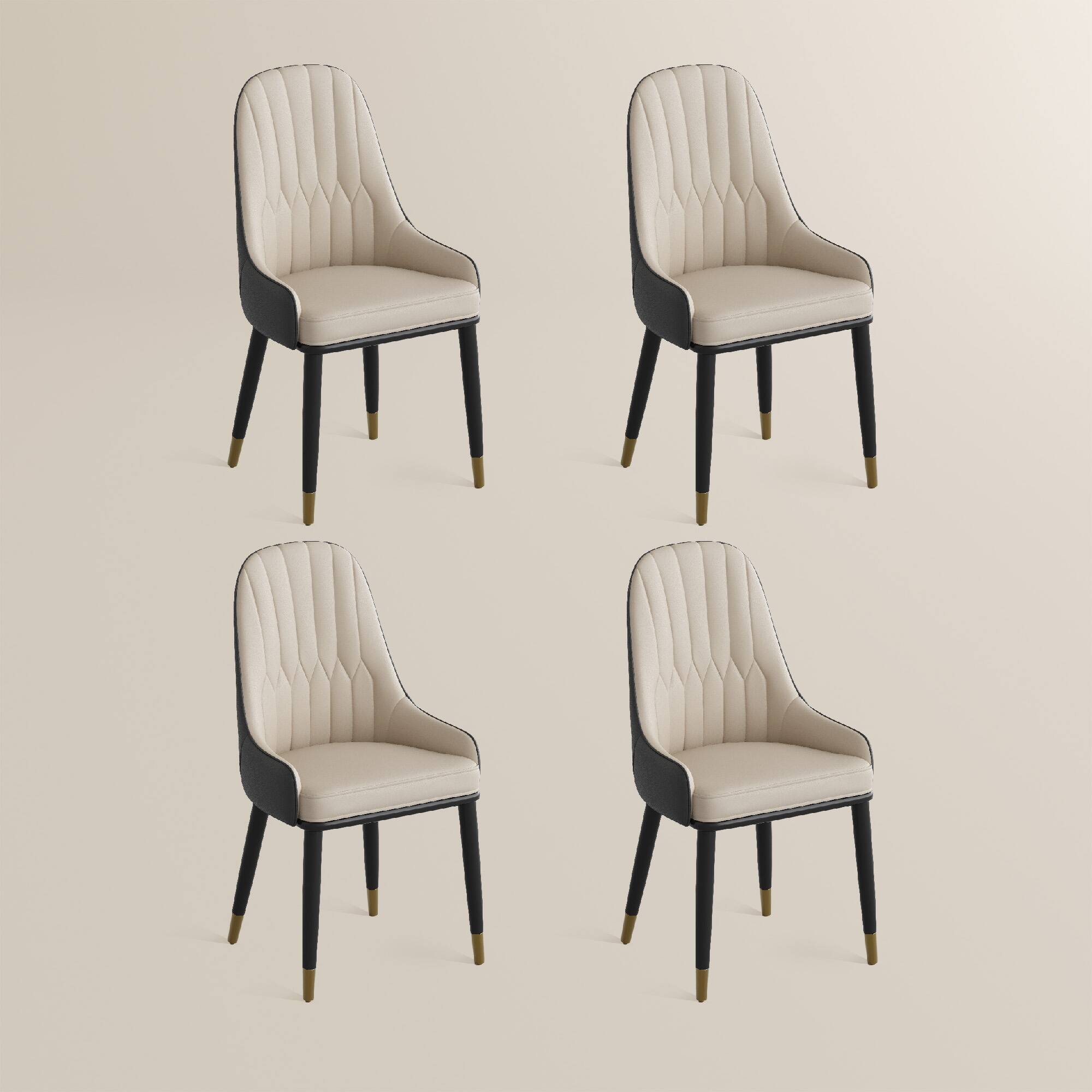 Alt View 6. POVISON - Modern Dining Chair With PU Leather (Set of 4), Black & Beige Chair, Metal Legs - Gray & Beige PU Leather.
