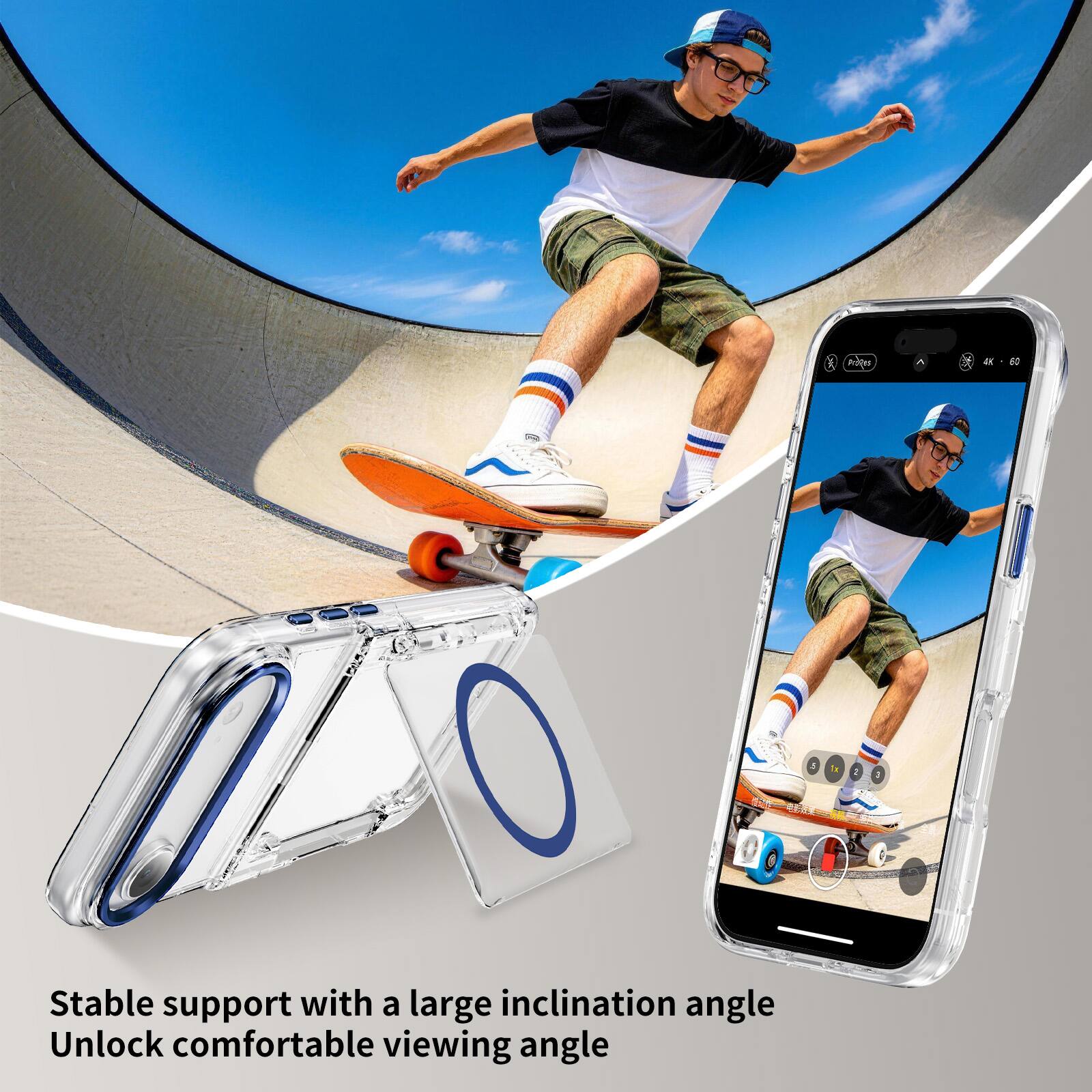 Stable support with a large inclination angle  
Unlock comfortable viewing angle