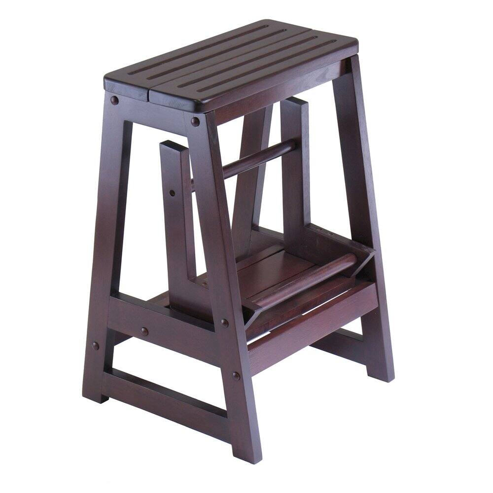 Left. FurniFact - Solid Wood Two-Step Stool - Walnut.