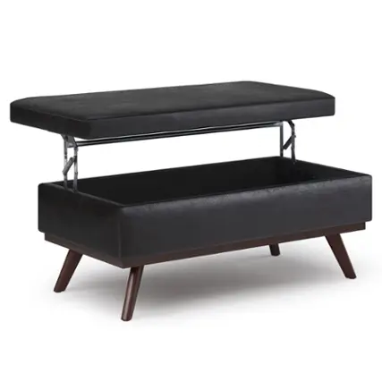 Front. Simpli Home - Owen Lift Top Large Coffee Table Storage Ottoman - Distressed Black.