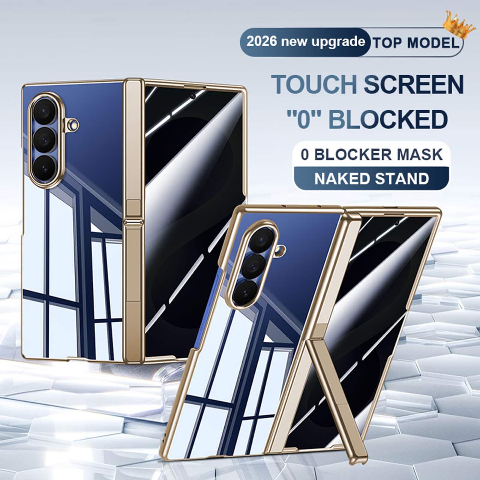 Dteck - For Samsung Galaxy Z Fold8 Ultra Clear Case Shockproof Fold Kickstand Hinge Protection Cover Built-in Screen Protector - Gold(privcy film)