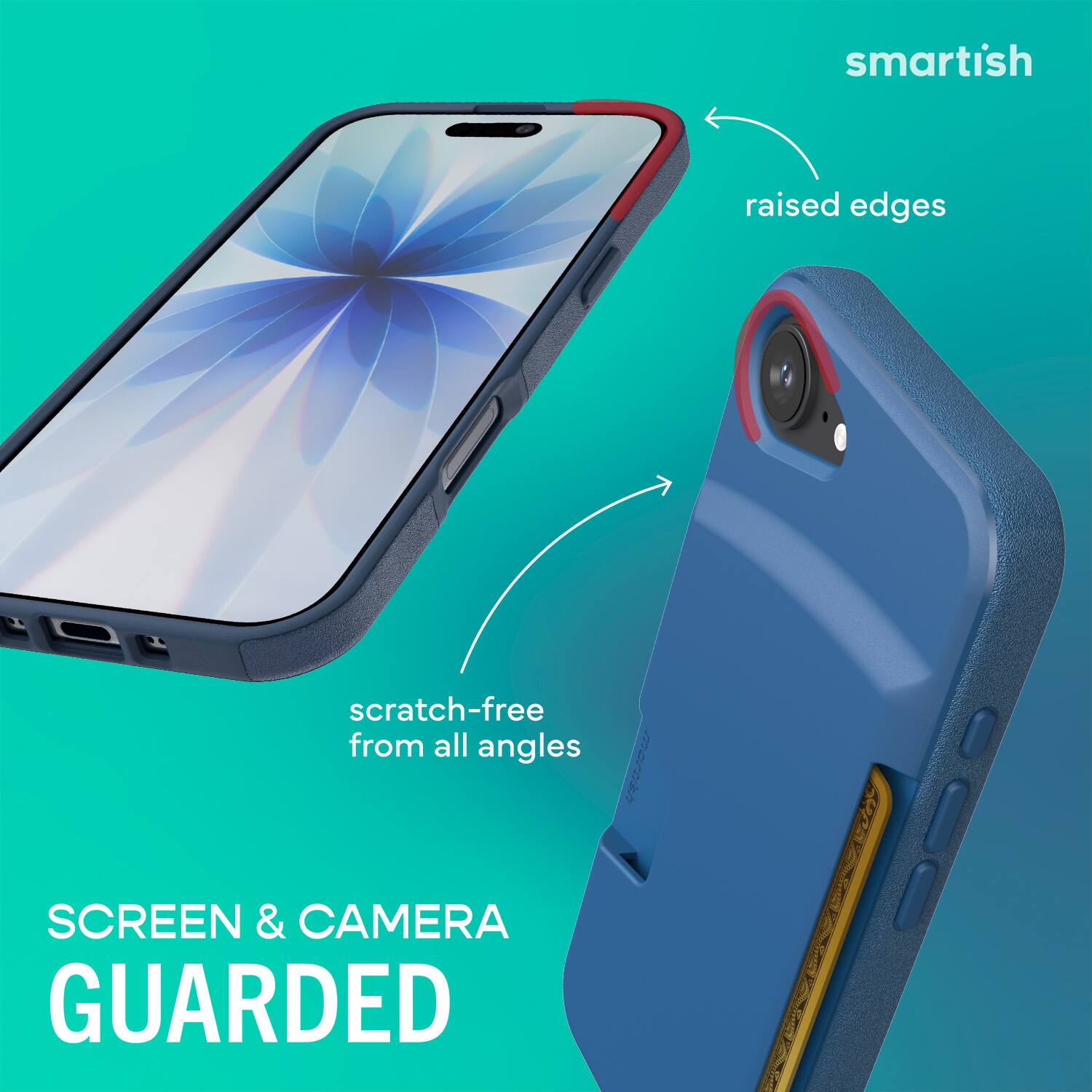 smartish raised edges scratch-free from all angles  
SCREEN & CAMERA GUARDED