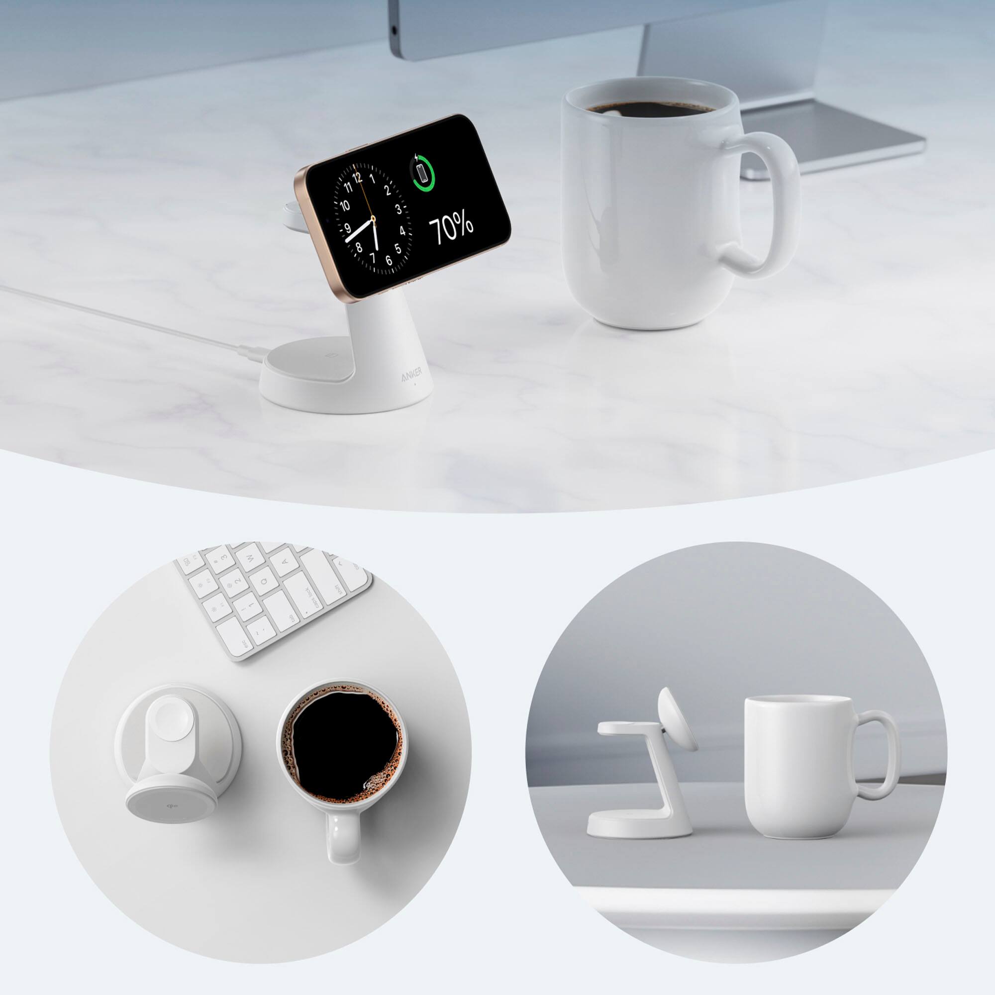 Alt View 4. Anker - MagGo 15W Wireless Charging Station (3-in-1 Stand) for iPhone, AirPods & Qi Devices - White.