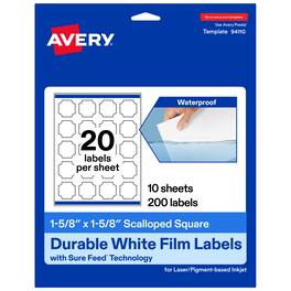 Avery - 1-5/8" x 1-5/8" Waterproof Square Scalloped Labels, 200 ct - White