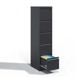 Loheer - 5 Drawer Metal Vertical File Cabinet with Lock for Home Office A4 Legal Letter Size