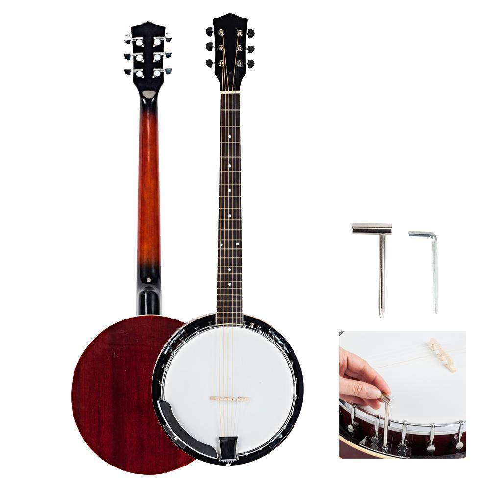 Front. Winado - New 6 String Banjo Full Size 22 Frets ood Alloy Exquisite Sapelli Notopleura.