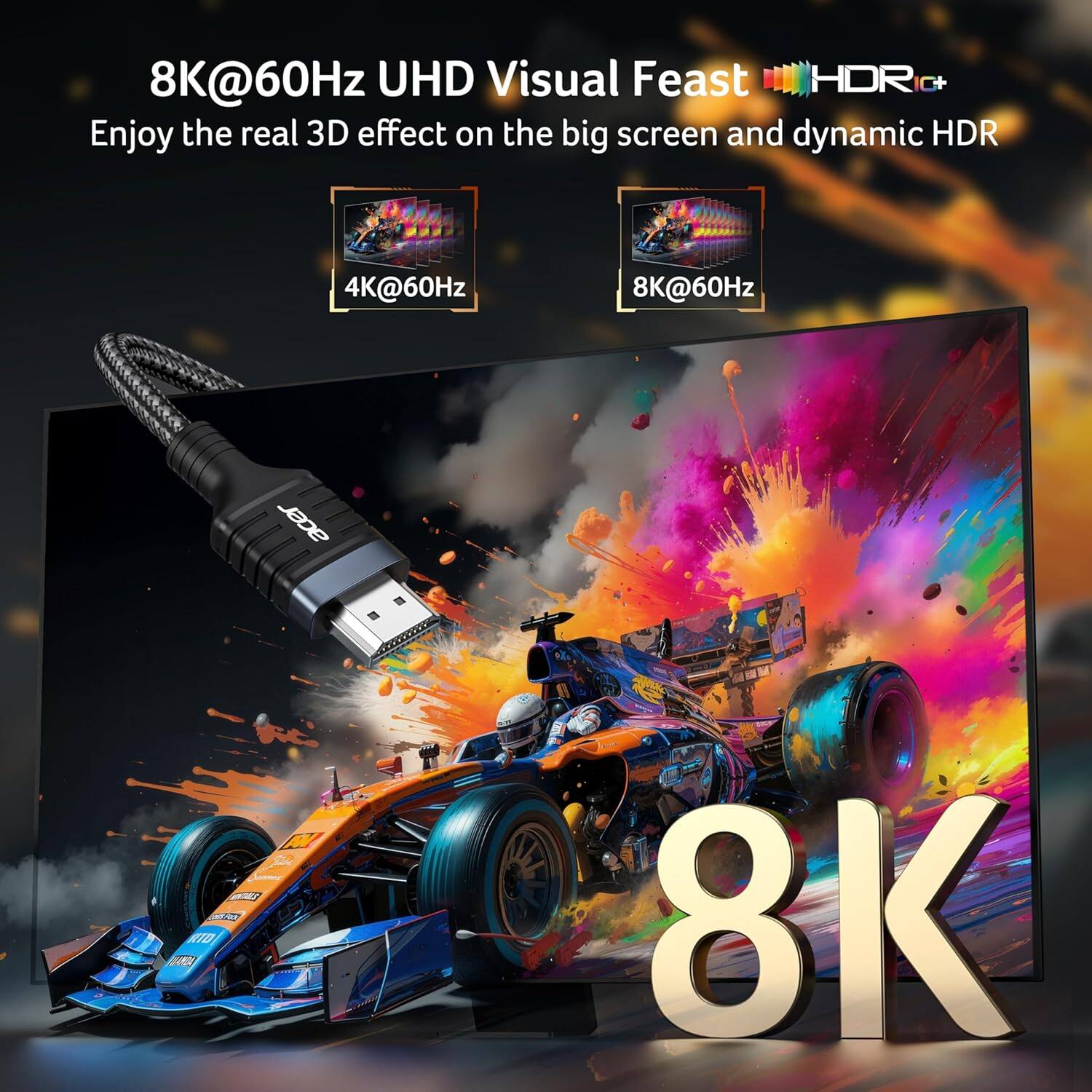 8K@60Hz UHD Visual Feast 🎮HDR+  
Enjoy the real 3D effect on the big screen and dynamic HDR  

4K@60Hz  
8K@60Hz