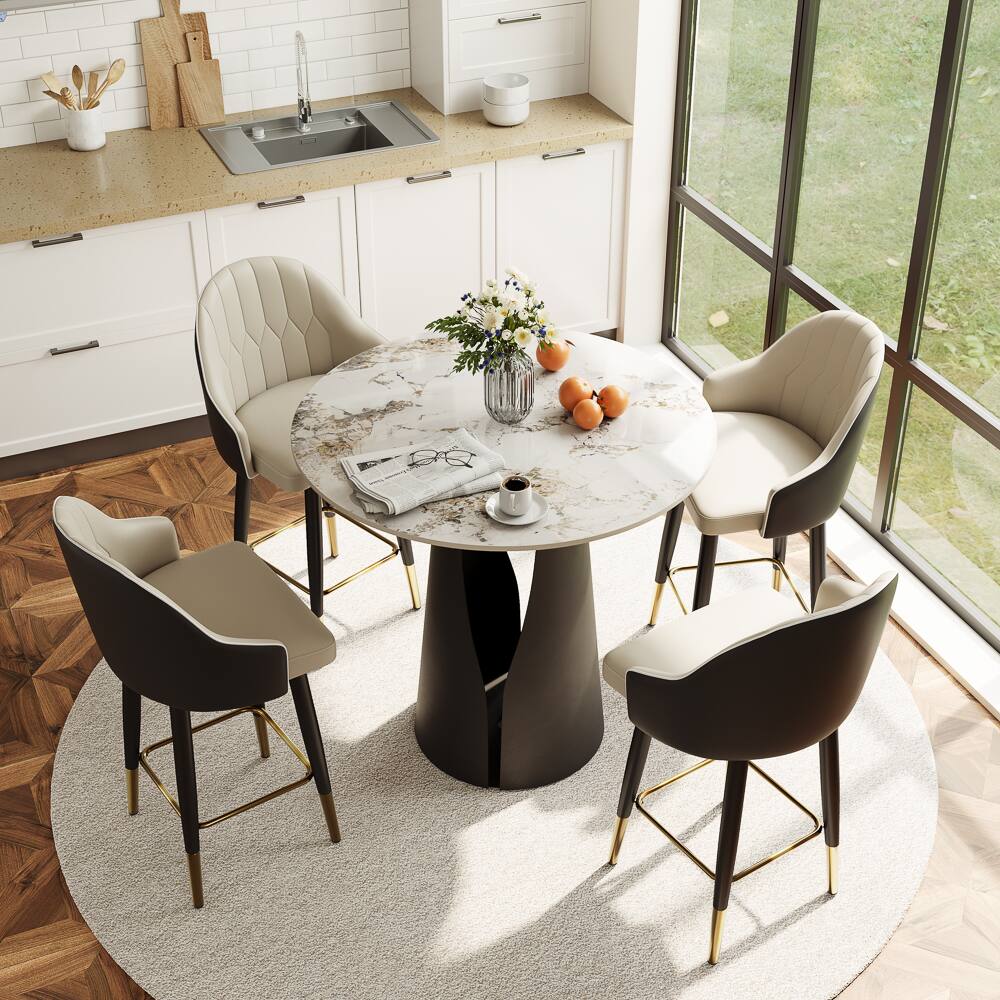 Left. POVISON - 35" Modern Round Counter Height Table for 4 People, Pandora Glossy Bistro Table with Black Base for Kitchen Small Spaces - Pandora & Black.