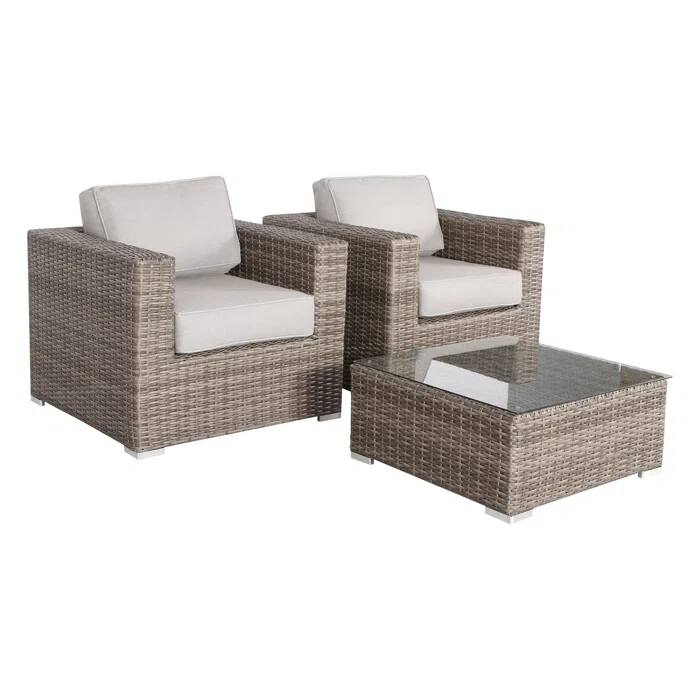 Alt View 1. Siljoy - Fully Assembled Rattan Wicker 2-Person Seating Set with Cushions - Gray,Grey Mix.