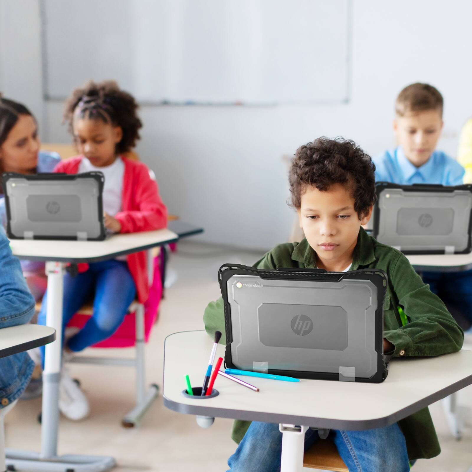 Angle. Techprotectus - TechProtectus EduShield Case-HP Fortis 11 inch G10 Chromebook (Clamshell) - clear.