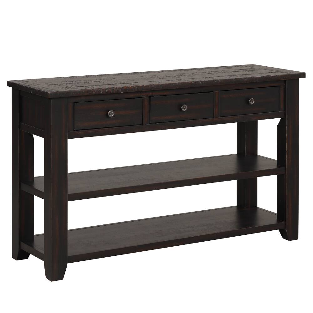 Alt View 6. Loheer - Loheer 48 Inch Solid Pine Wood Console Table Distressed Black Entryway Table with 3 Drawers and 2 Shelves - Black.