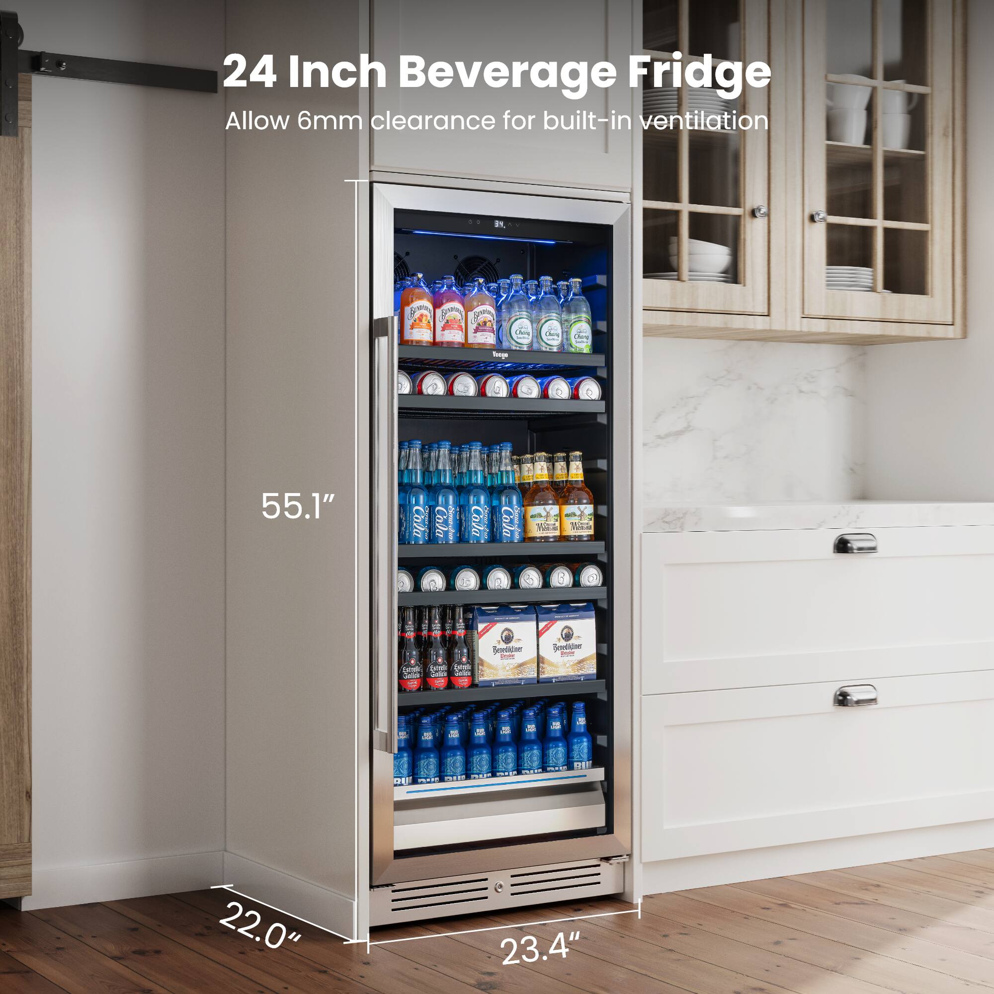 24 Inch Beverage Fridge  
Allow 6mm clearance for built-in ventilation  

55.1"  
22.0"  
23.4"
