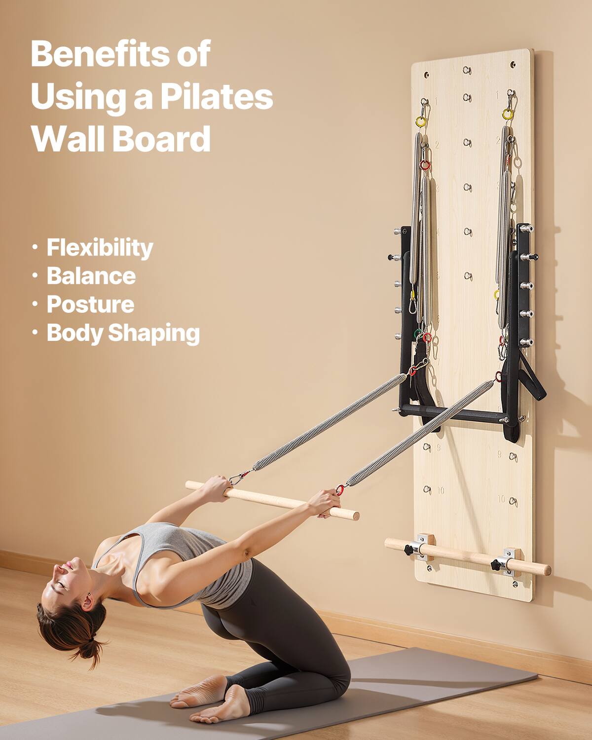 Benefits of Using a Pilates Wall Board

- Flexibility
- Balance
- Posture
- Body Shaping