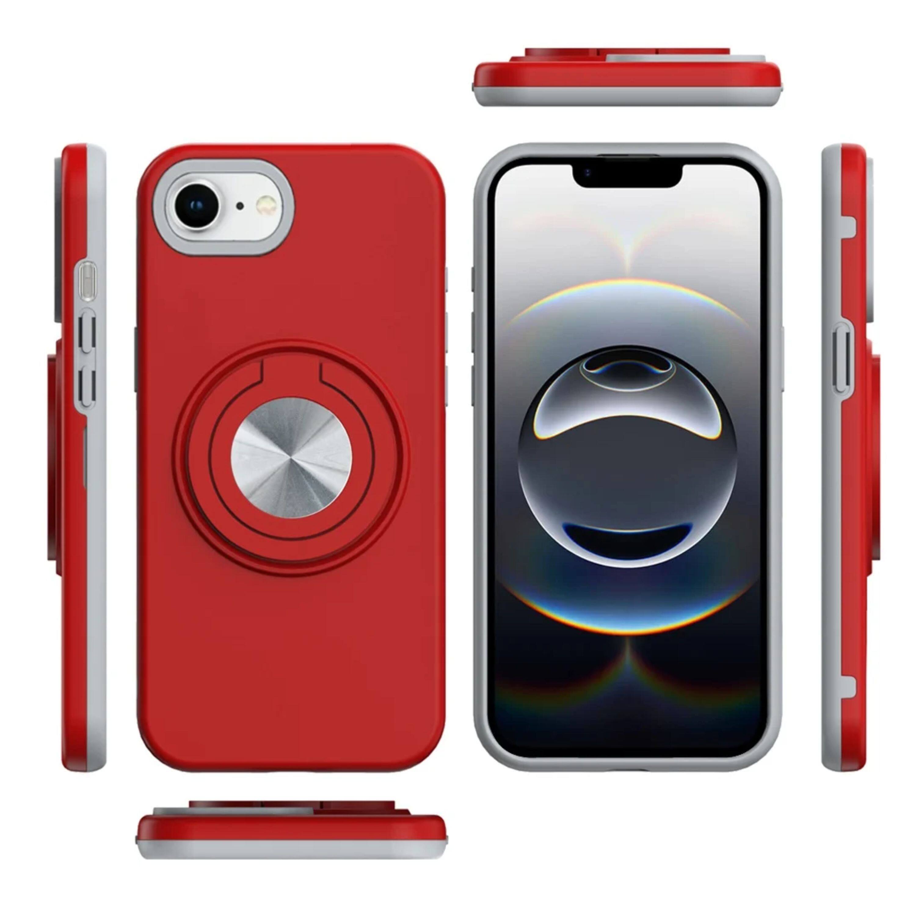 Left. Kitcheniva - Solid Rugged Shockproof Phone Case With 360 Stand Tempered Glass For iPhone 16e/17e Red - Red.