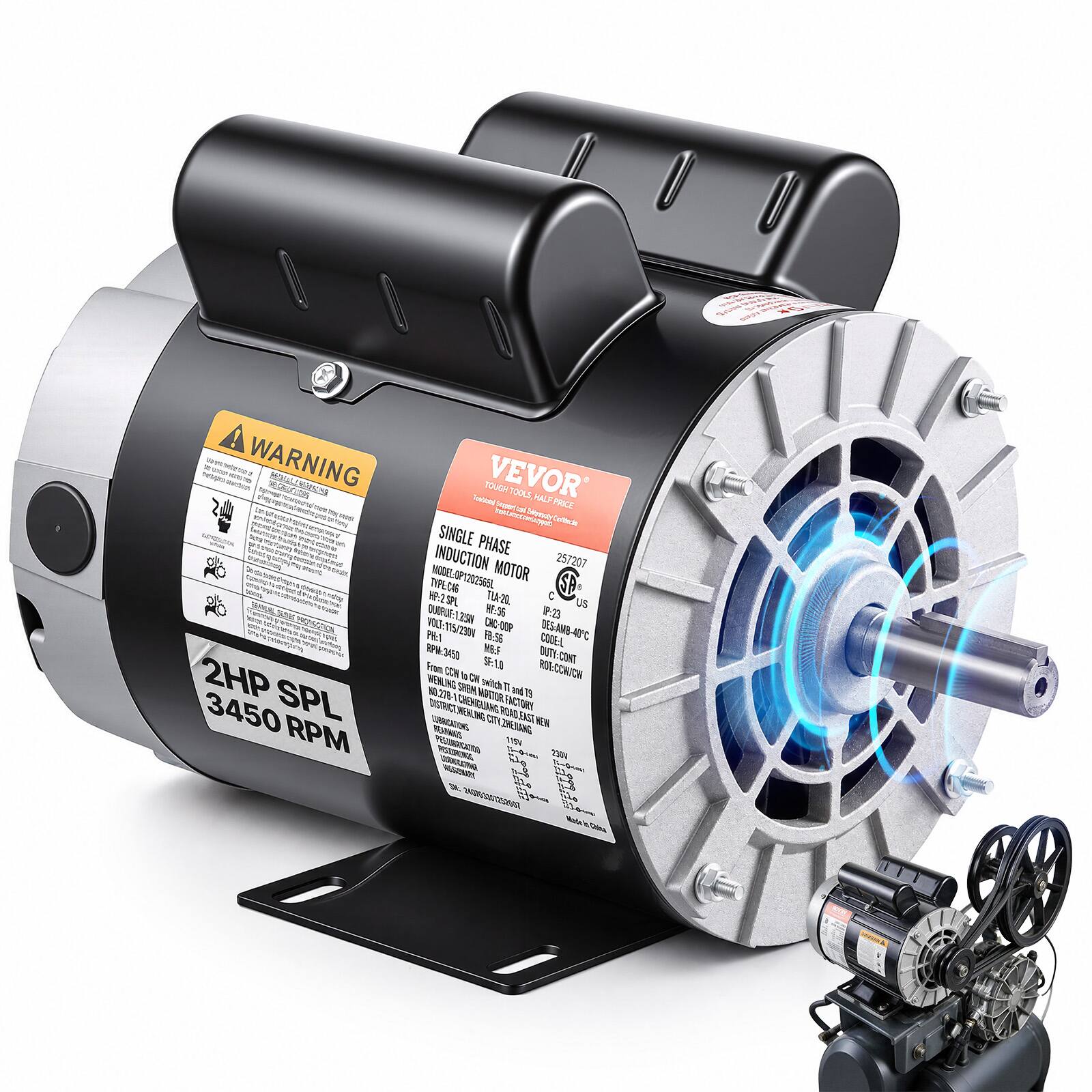 WARNING  
Tendited VEVOR TOOLS, HALF W Support  
PRICE bionaly Coffecia  
SINGLE PHASE INDUCTION MOTOR  
257207 TYPE-CAS MODEL-OP1302565L SP HP:2 SPL TLA-20  
US QUORUE:1 135K NE:36 IP:23 115/2301 CHC % DES-AMB-4 PM FB-56 CODEL RPM:3450 WBLF From SF:1.0 ROT-CON/CH 2HP CON CH SHEM doline and SPL NO.278-1 MASTOR 19 3450  
CHENGLIANG FACTORY LUBRICATIONS EAST MEN RPM ZHEDANG PELLIBRICADO 1154 2304
