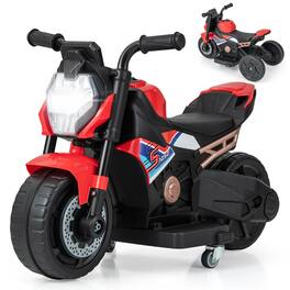 Gymax - 2-in-1 Kids Electric Motorcycle w/ Detachable Training Wheels Headlight & Horn - Red