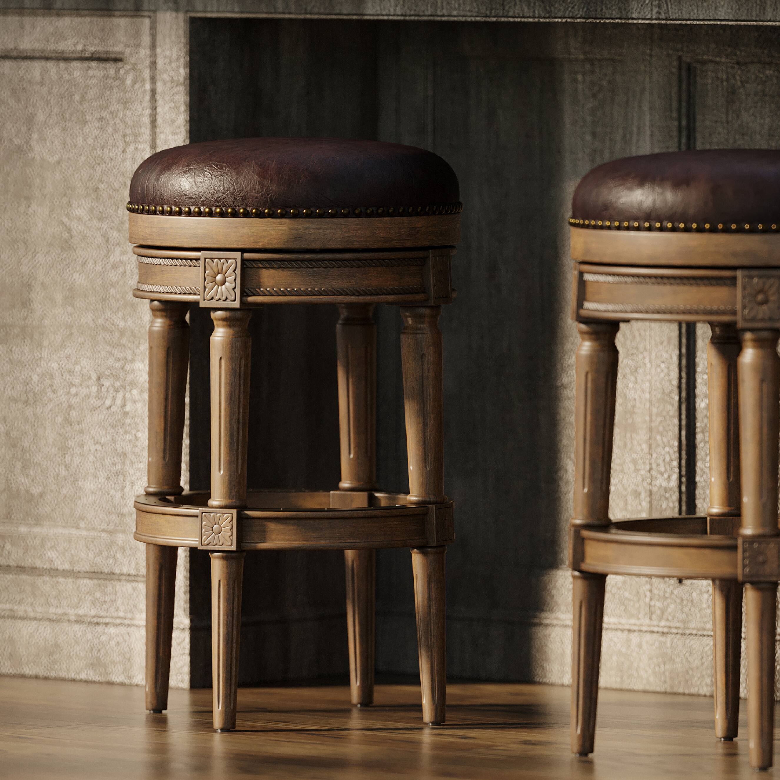 Angle. Maven Lane - 31" Pullman Backless Bar Stool In Walnut with Vegan Leather - Walnut.