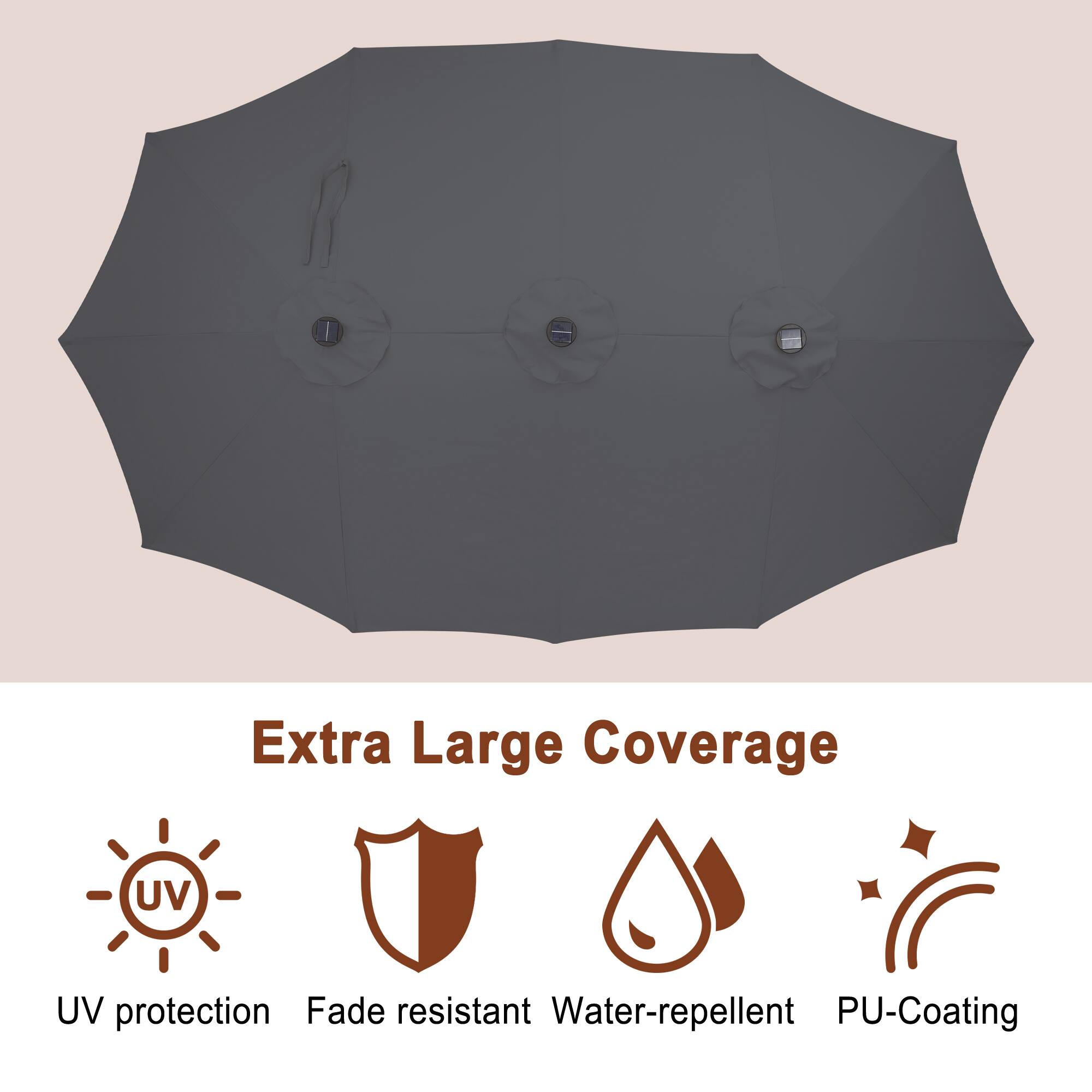 Extra Large Coverage  
UV protection  
Fade resistant  
Water-repellent  
PU-Coating