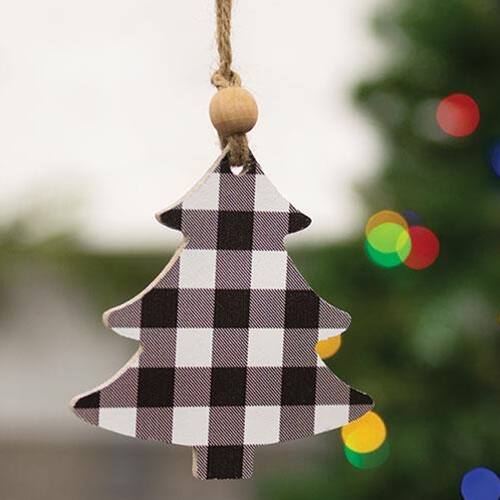 Angle. BreeBe - *Black & White Buffalo Check Tree Ornament - Black, White.