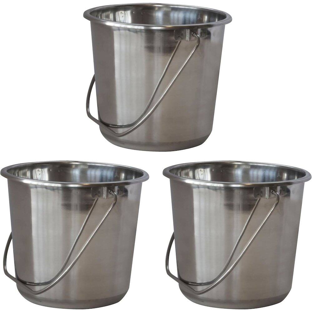 Left. AmeriHome - Small Stainless Steel Bucket Set - 3 Piece - Silver.