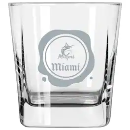 Logo Brands - Miami Marlins 14oz. Frost Stamp Old Fashioned Glass - Multicolor