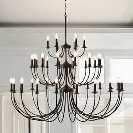 RYHNUYNE - 40 Lights Chandelier, 3-Tier Farmhouse Chandeliers for Dining Room, Large Industrial Candle Pendant Light Fixtures - Black