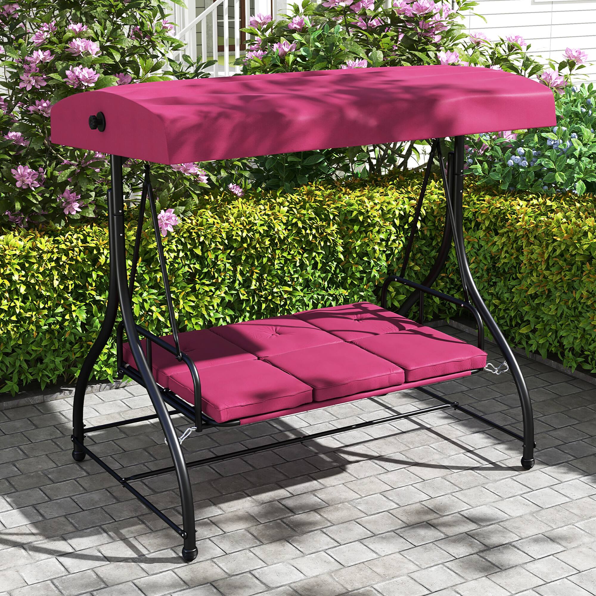 Alt View 8. Gymax - Gymax Converting Patio Swing Chair Porch Swing Bed w/Adjustable Canopy & Thickened Cushion Wine - Wine.