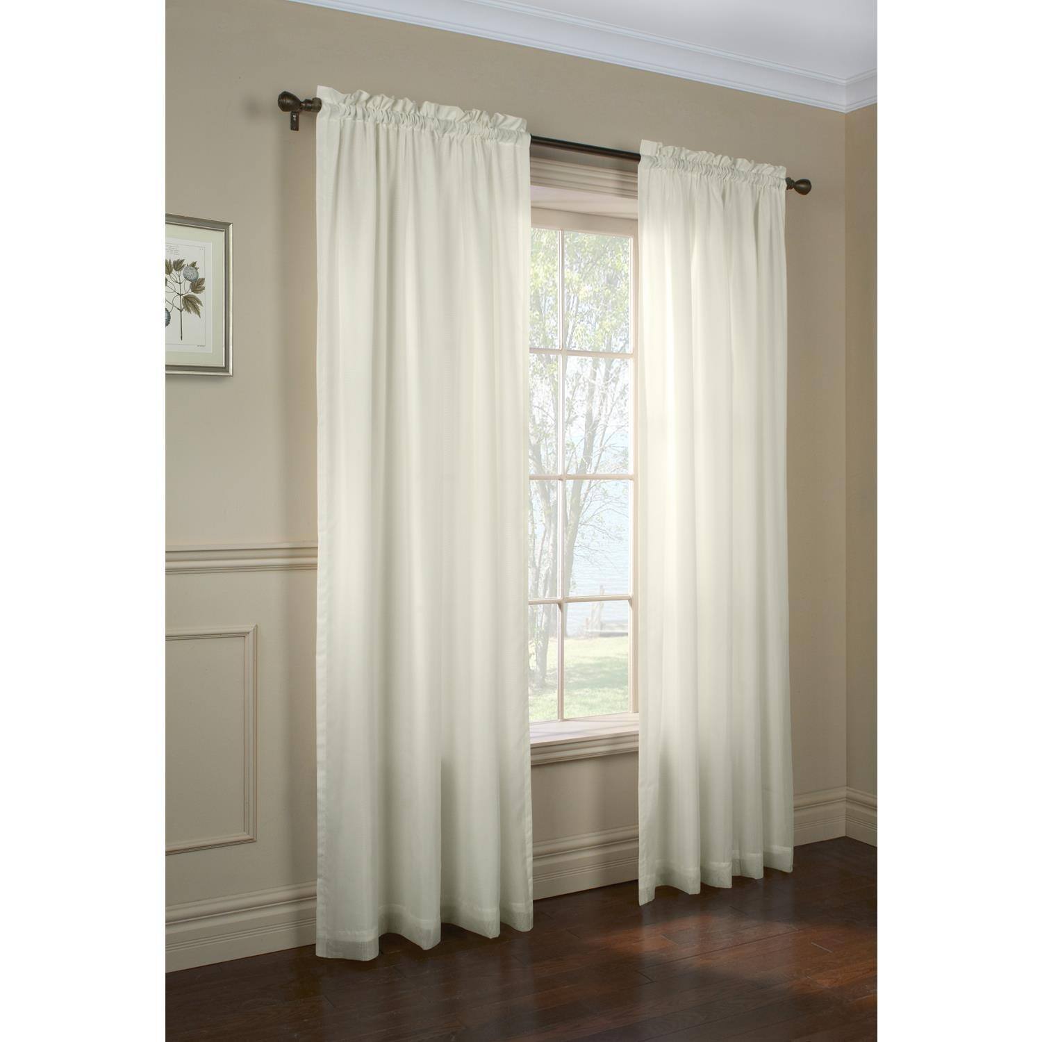 Front. Commonwealth Home Fashions - Commonwealth Thermavoile Rhapsody Lined Tailored Pole Top Curtain Panel - 54x72" - Ivory - Ivory.